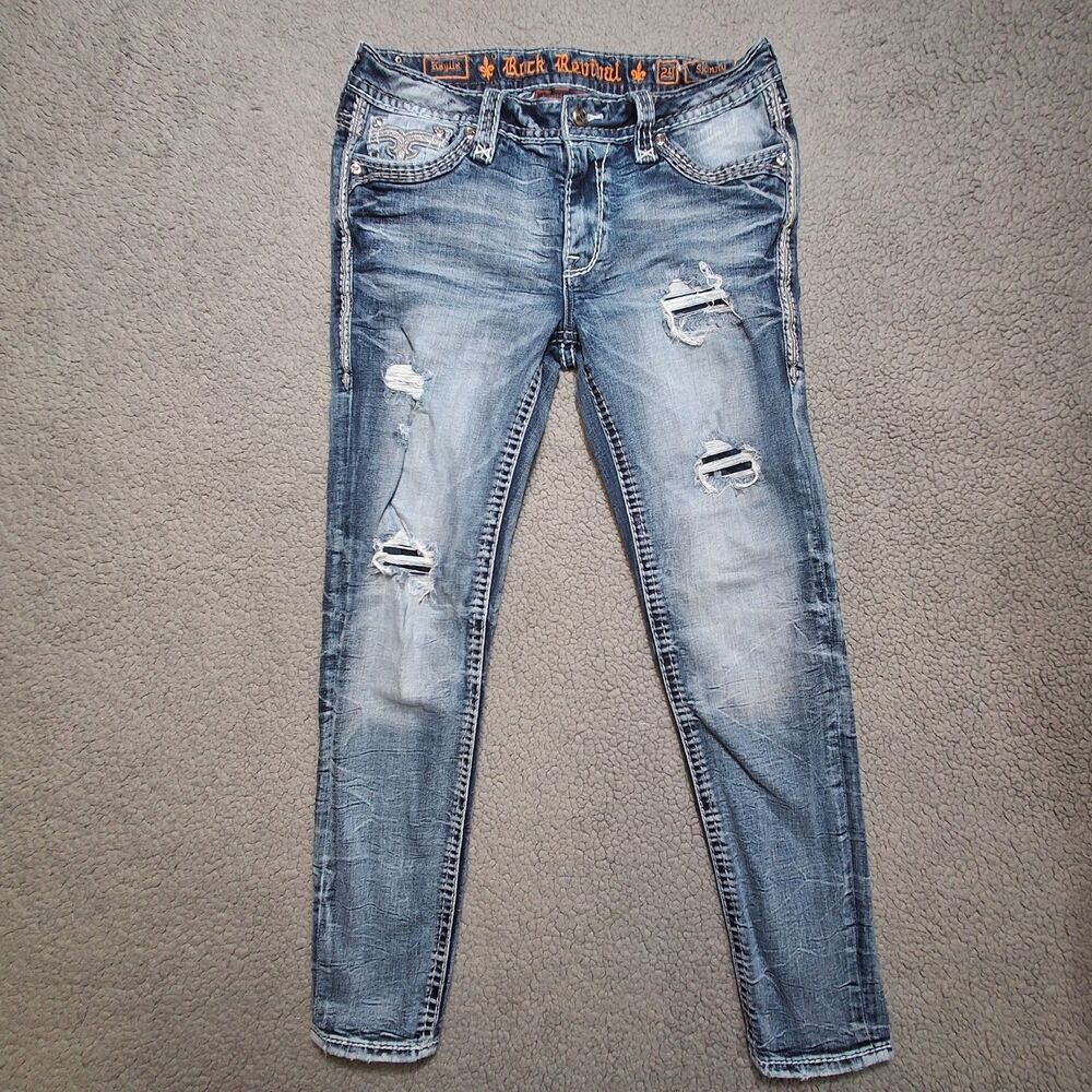 Rock Revival Women’s Kaylla Skinny Jeans Size 29 (actual 32x28) Distressed